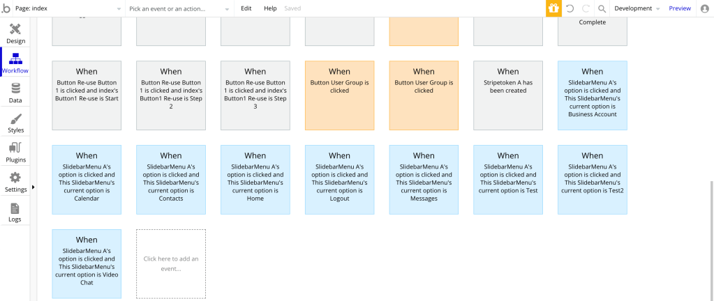 Example of 9 Bubble.io Workflows with the color blue