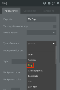 Bubble.io Page with Blog Custom Data Type